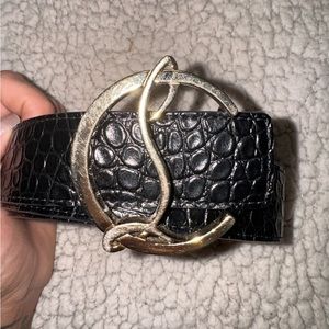 Authentic Christian louboutin logo gold alligator leather belt